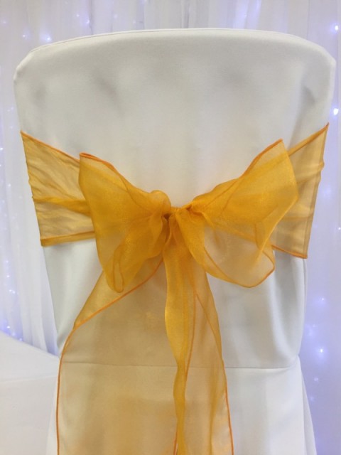 Tangerine organza. Hire price £1. Replacement value £3 each