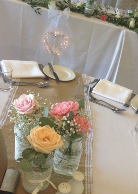 Natural hessian runner. £5 each to hire, replacement value £12.00 each