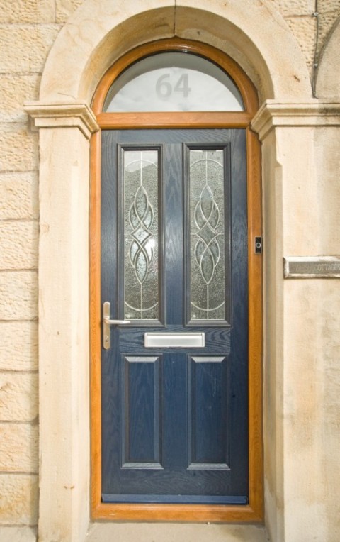 Golden Oak Arched frame & Veka blue Composite Door