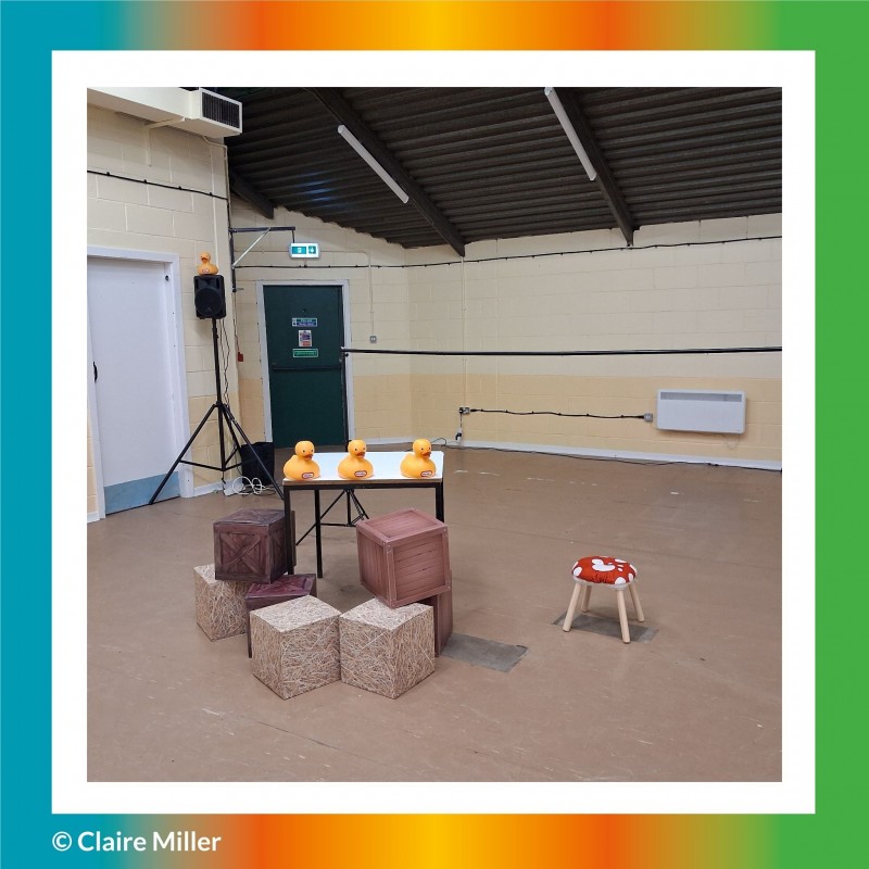 The second rehearsal for the children's show, with props.