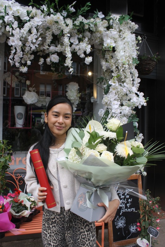 Graduation flowers neutral tones 