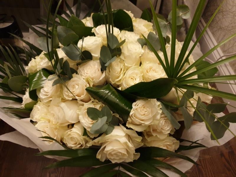 Stunning Hand Tied of 50 White Roses